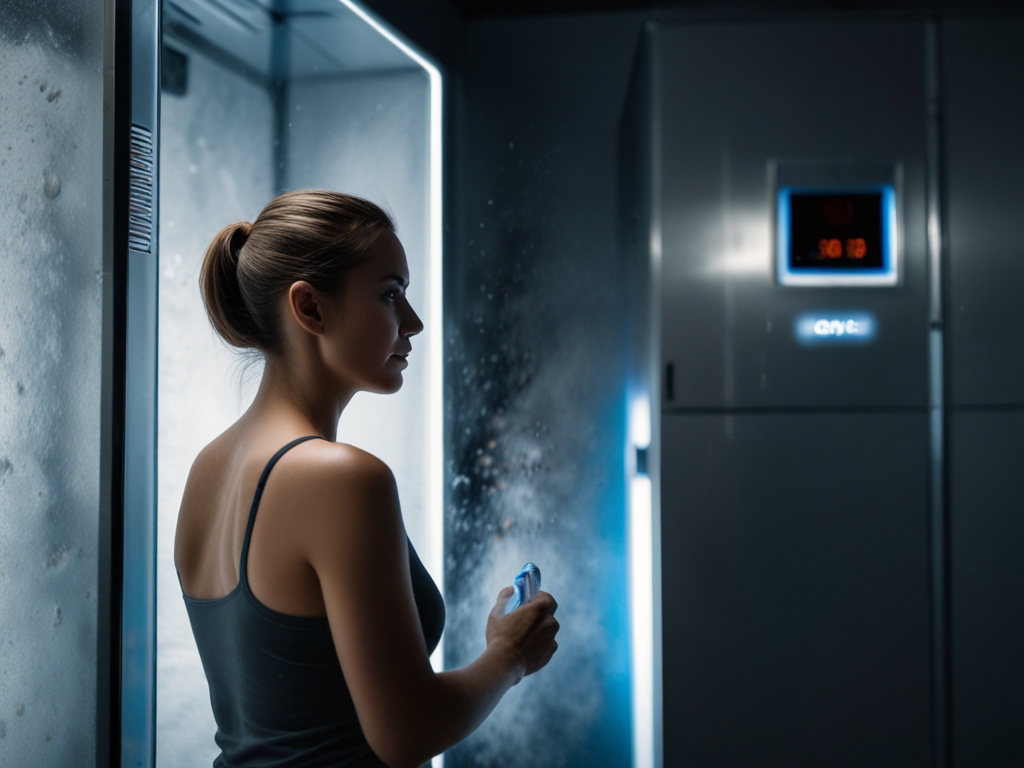Persoon die een cryotherapie sessie ervaart in een moderne omgeving